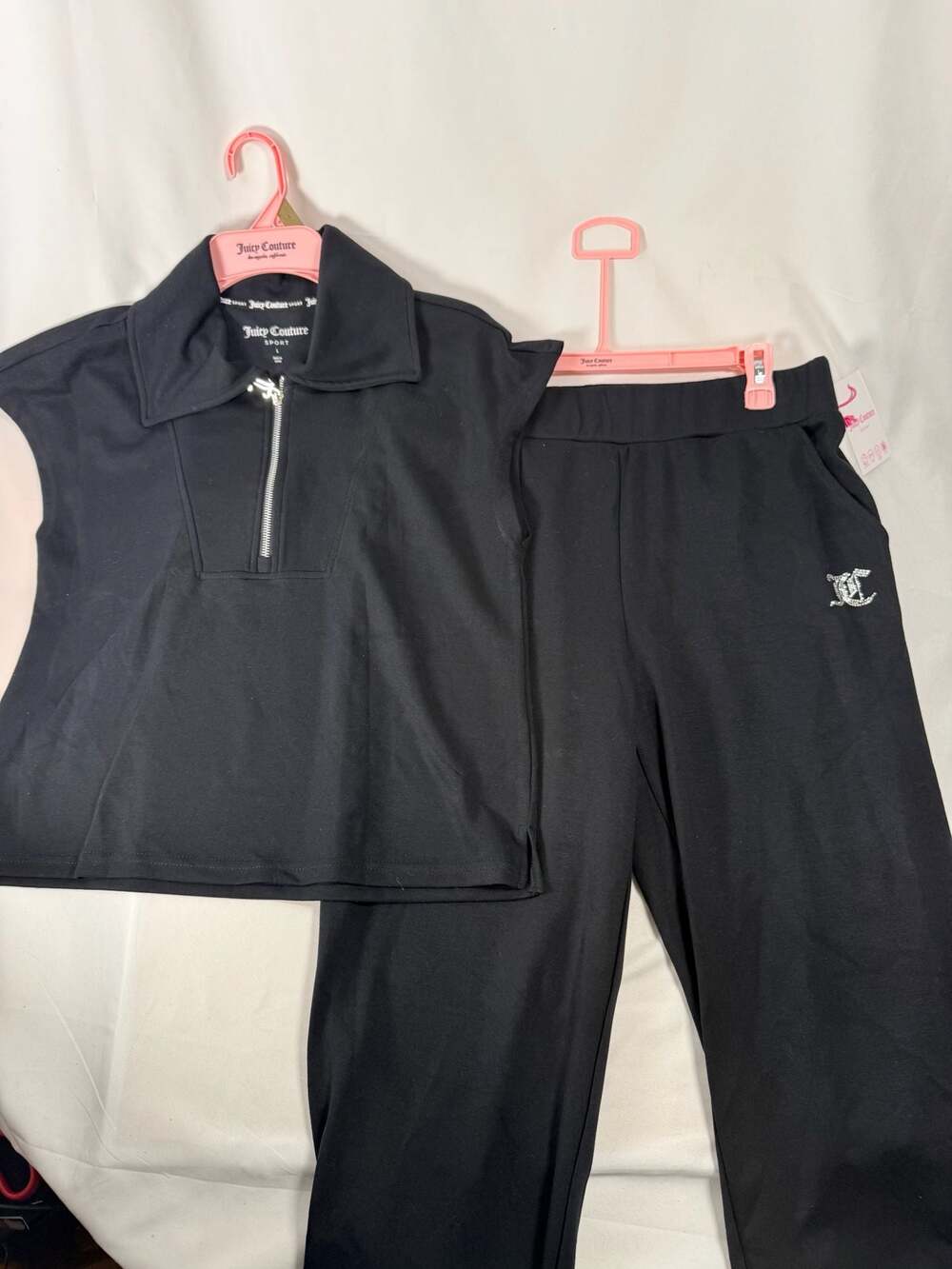 Athleisure Y2K Juicy Couture Sport Black 2-Piece Outfit Set Polo Top & Pants Siz